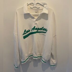 Twik White and Green V-Neck Sweater